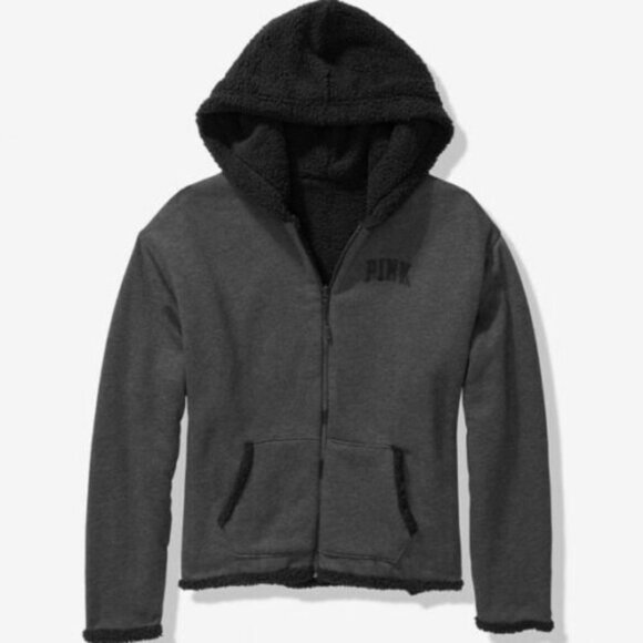 ✨2/$20 PINK Victoria's Secret 2in1 Reversible Sherpa Zip Jacket Small H12156 - Picture 11 of 11
